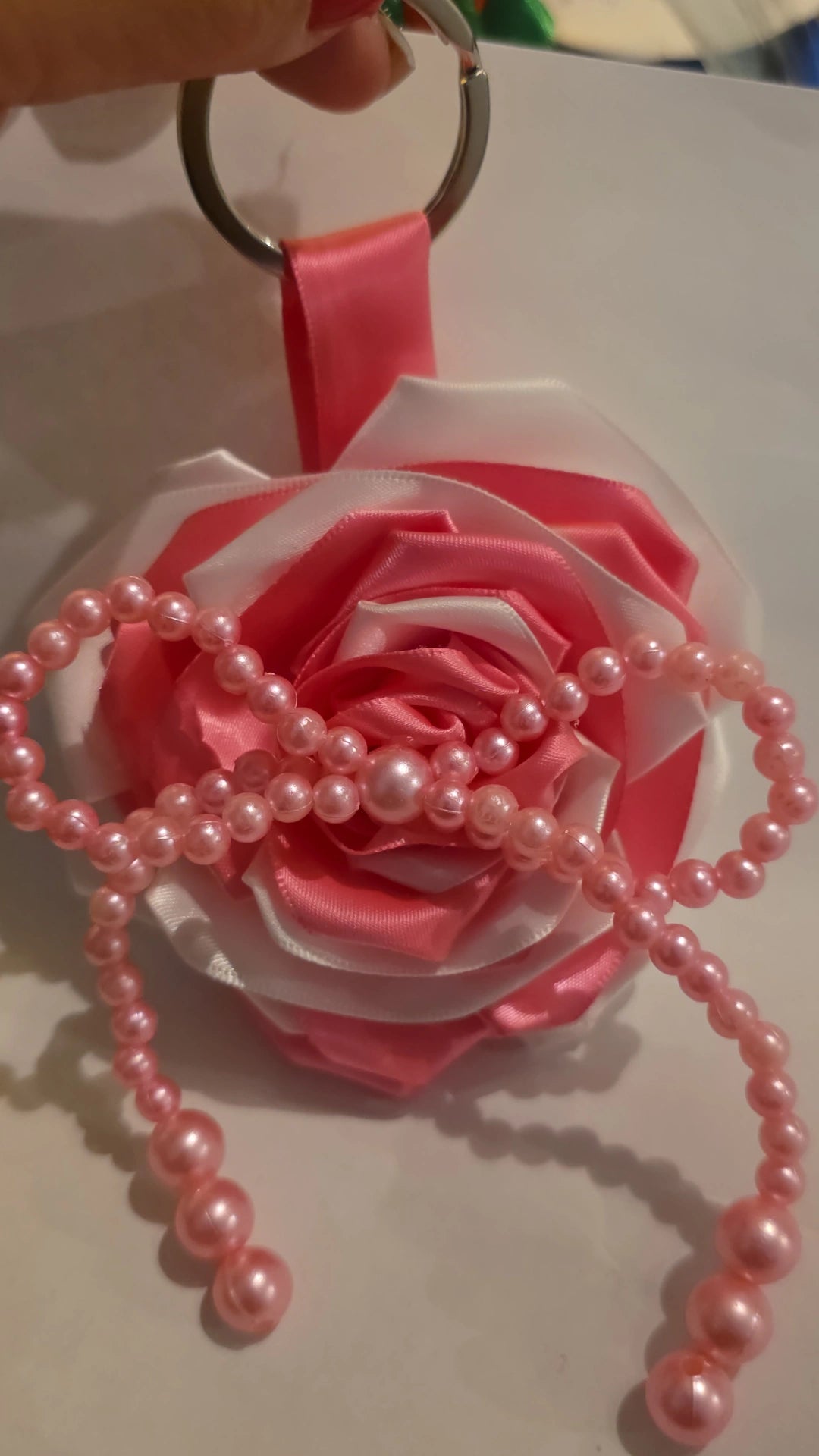 🌸 Pink Ribbon Rose Keychain 🌸