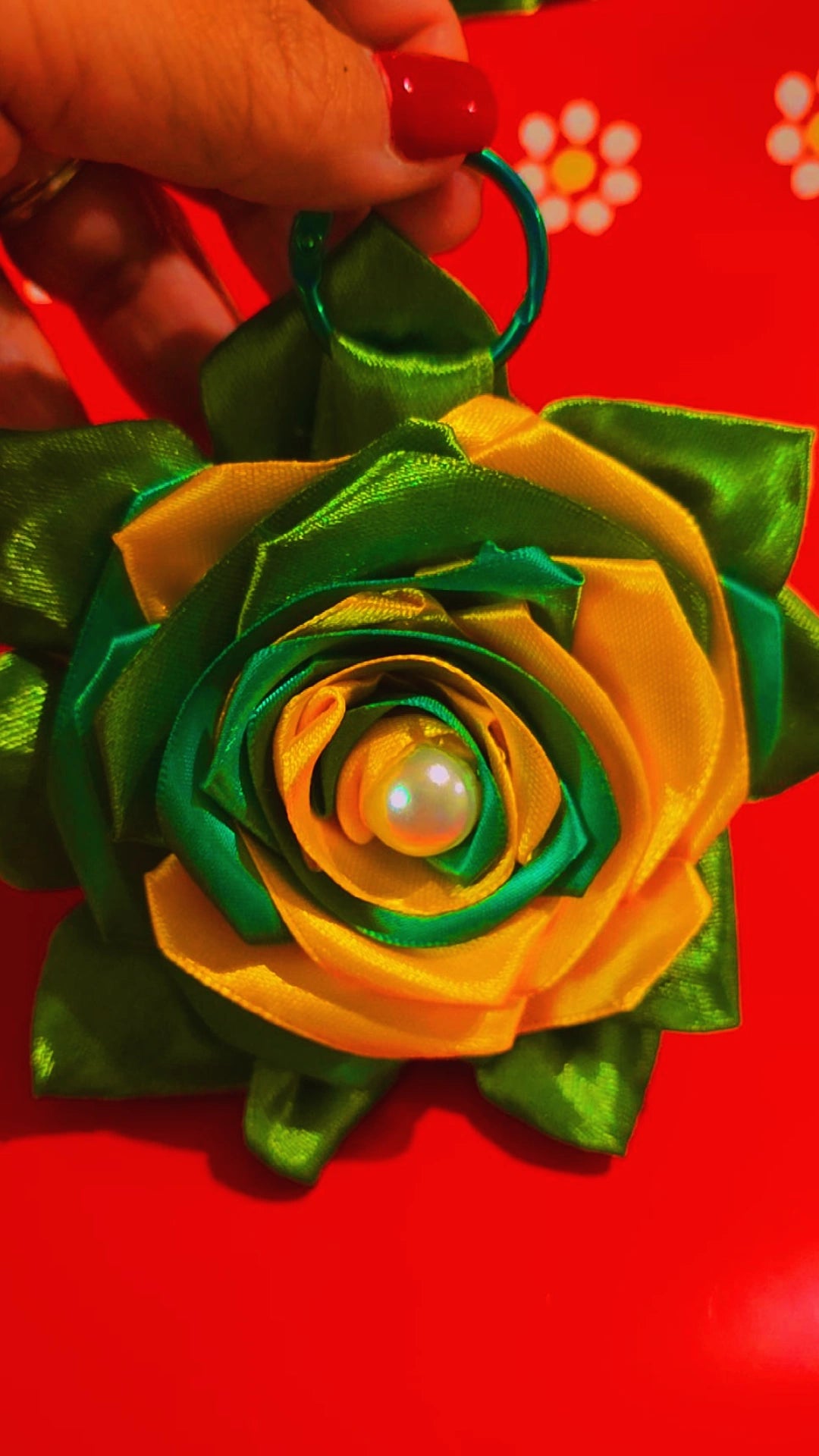 Brazil-Inspired Ribbon Rose Keychain