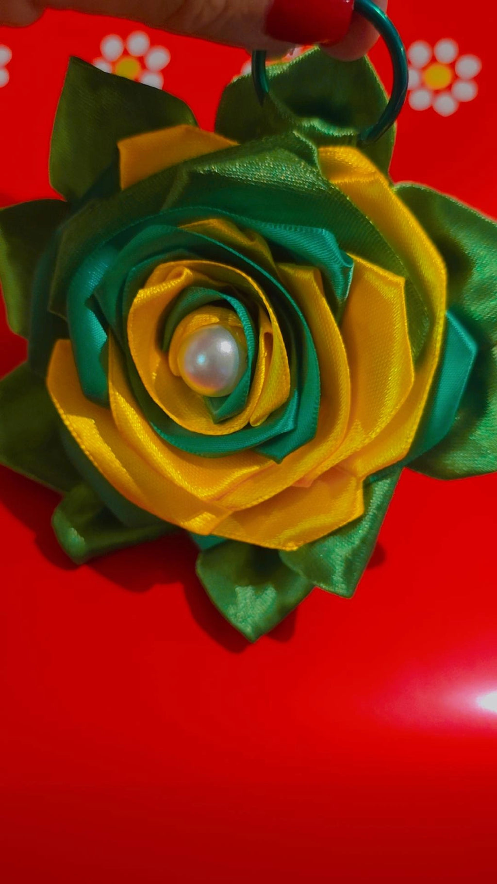 Brazil-Inspired Ribbon Rose Keychain