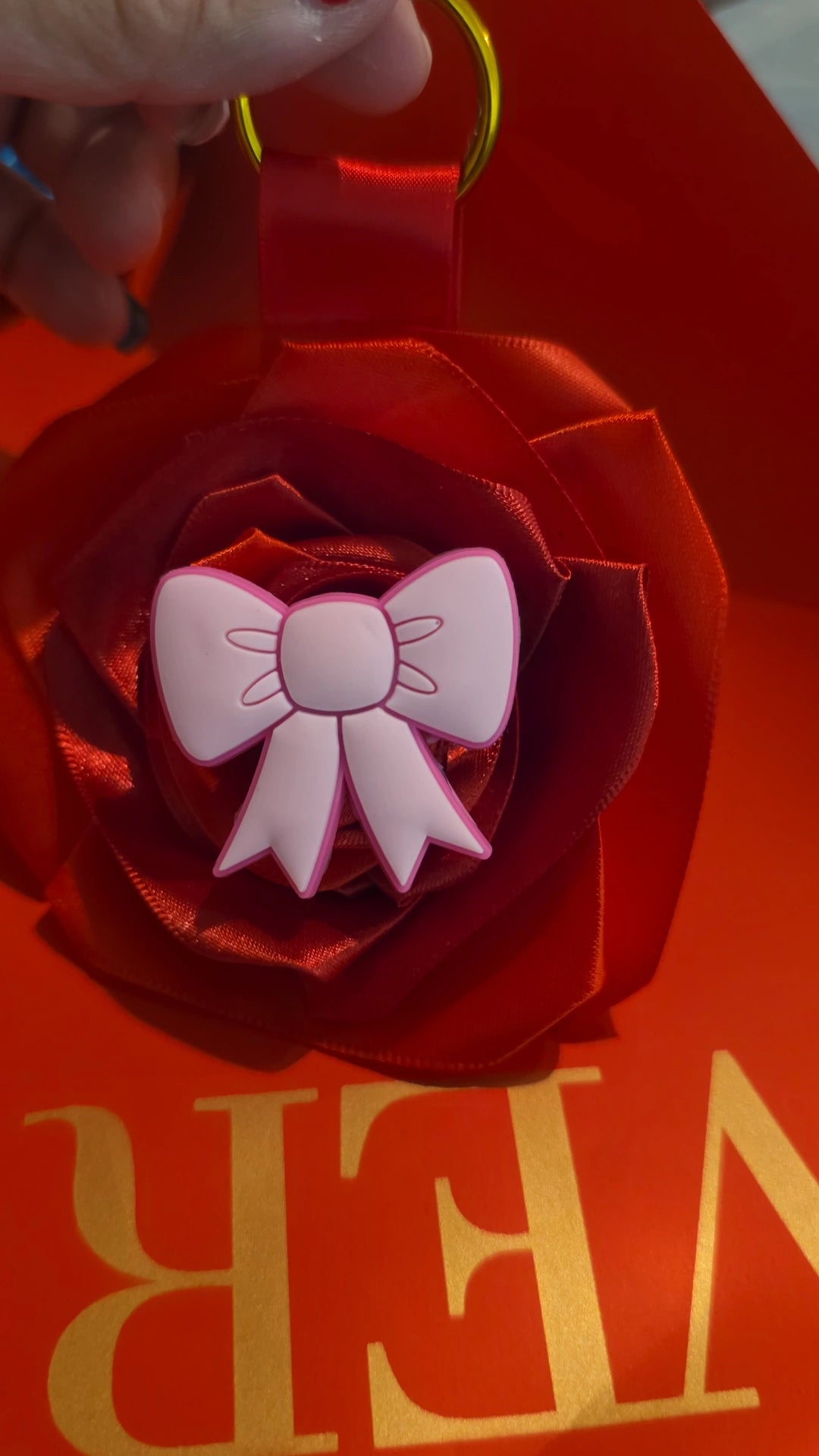 Sweet, elegant, and handmade with love! This beautiful ribbon rose keychain