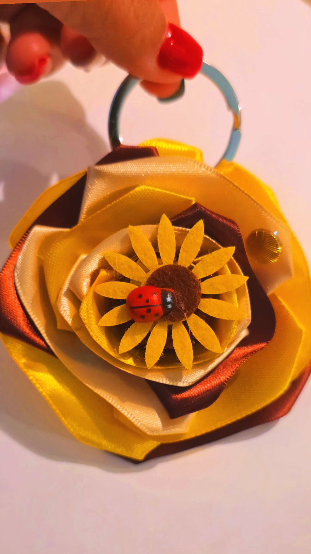 🌻🐞 Sunflower Ribbon Rose Keychain 🐞🌻