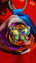 🦋🌈 Colorful Butterfly Ribbon Rose Keychain