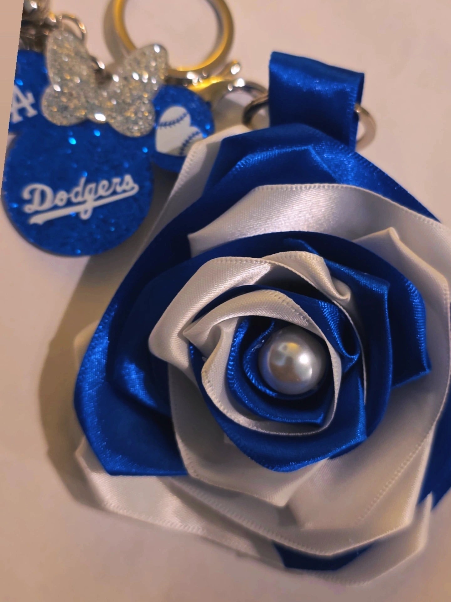 💙⚾🌹 Dodgers Inspired Ribbon Rose Keychain