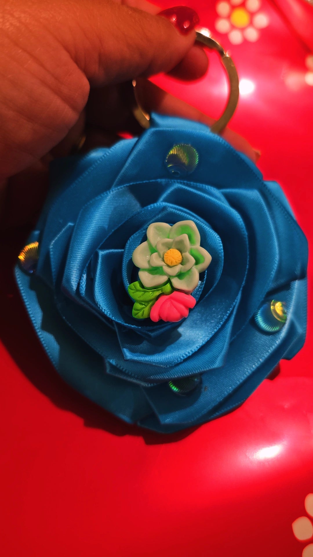🌹🩵 Elegant Blue Ribbon Rose Keychain 🩵🌹
