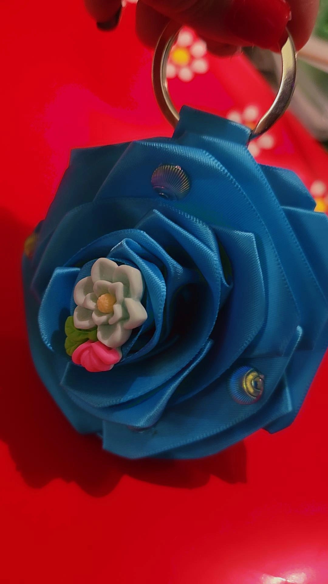 🌹🩵 Elegant Blue Ribbon Rose Keychain 🩵🌹