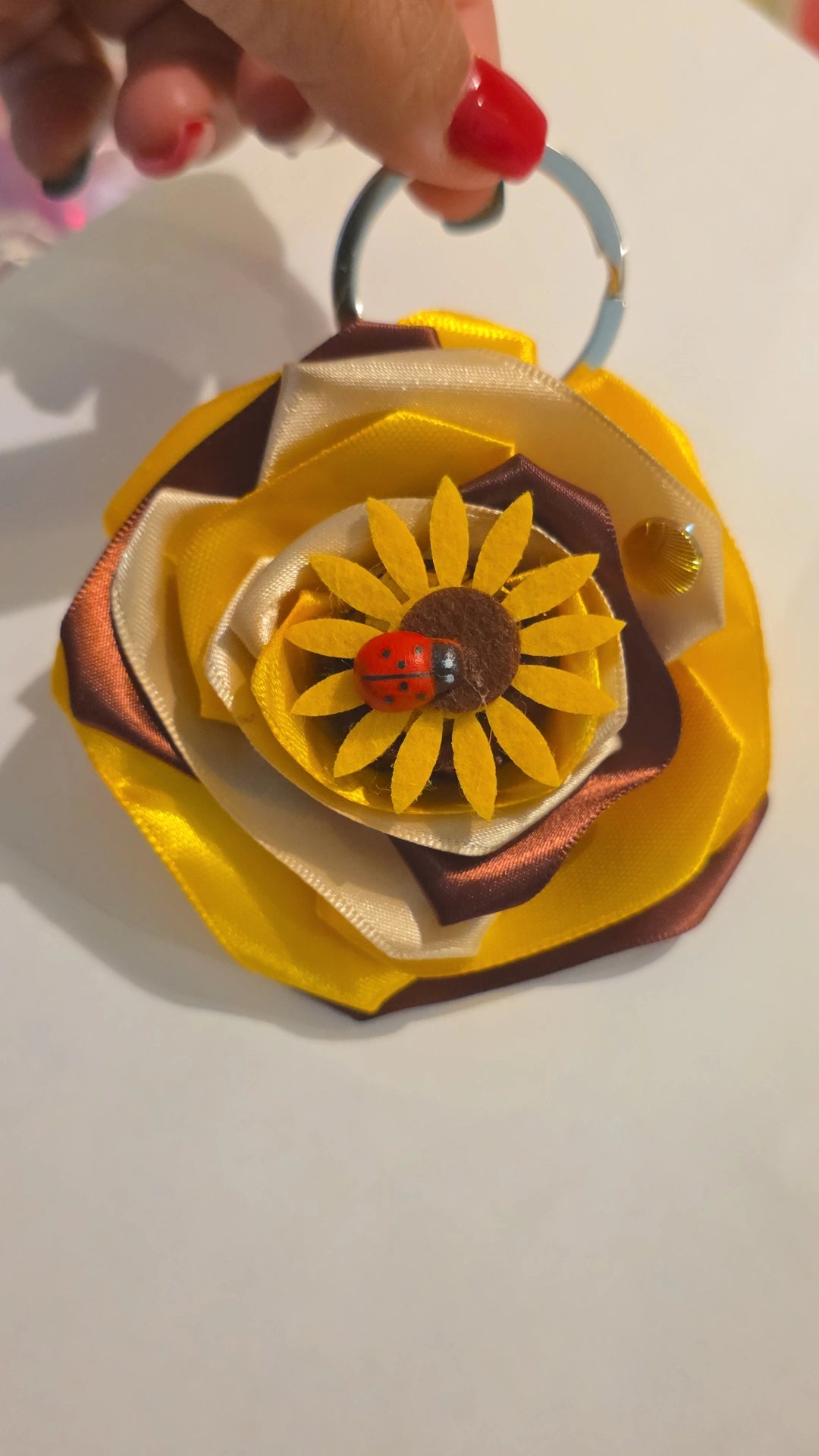 🌻🐞 Sunflower Ribbon Rose Keychain 🐞🌻