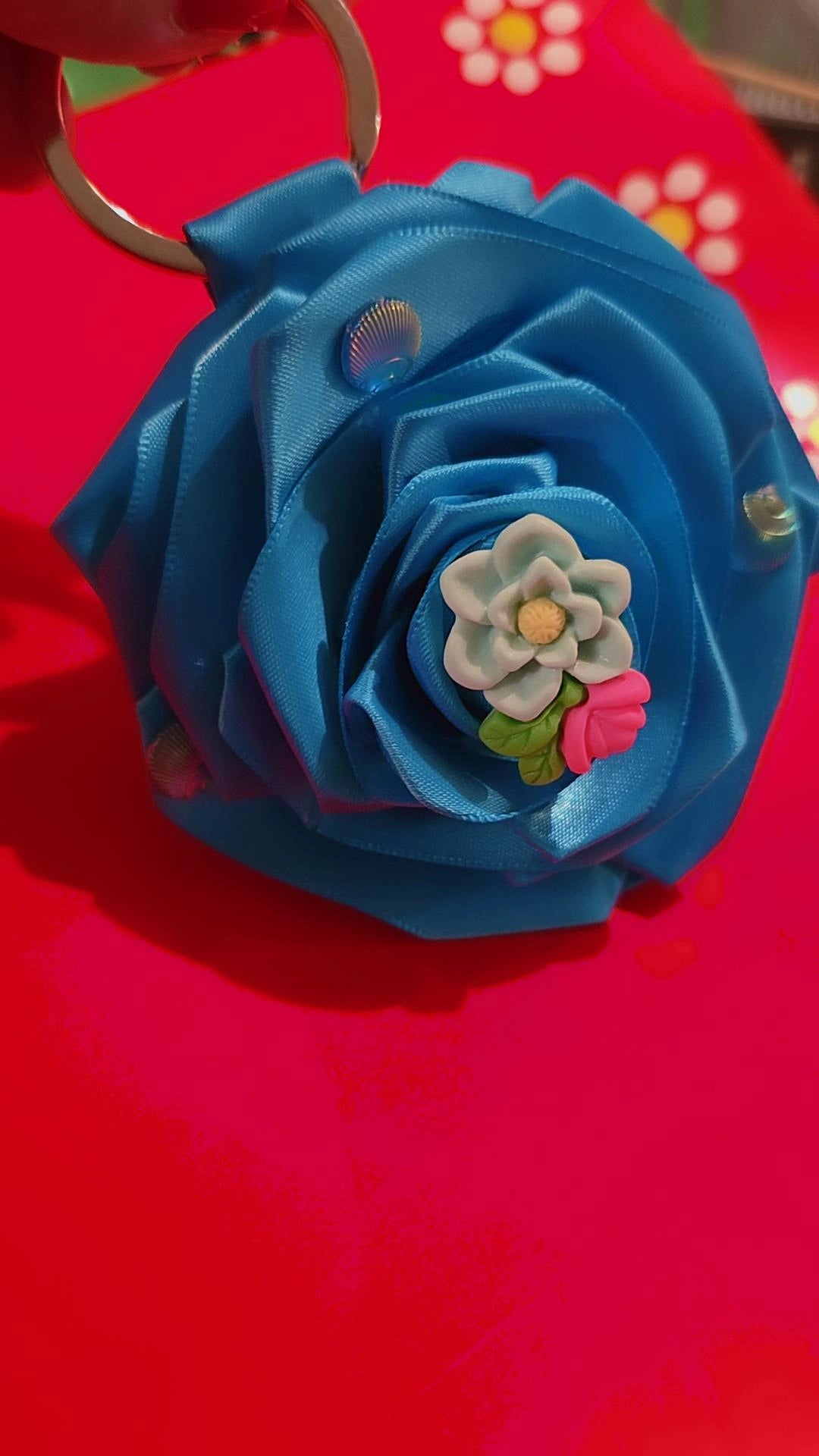 🌹🩵 Elegant Blue Ribbon Rose Keychain 🩵🌹