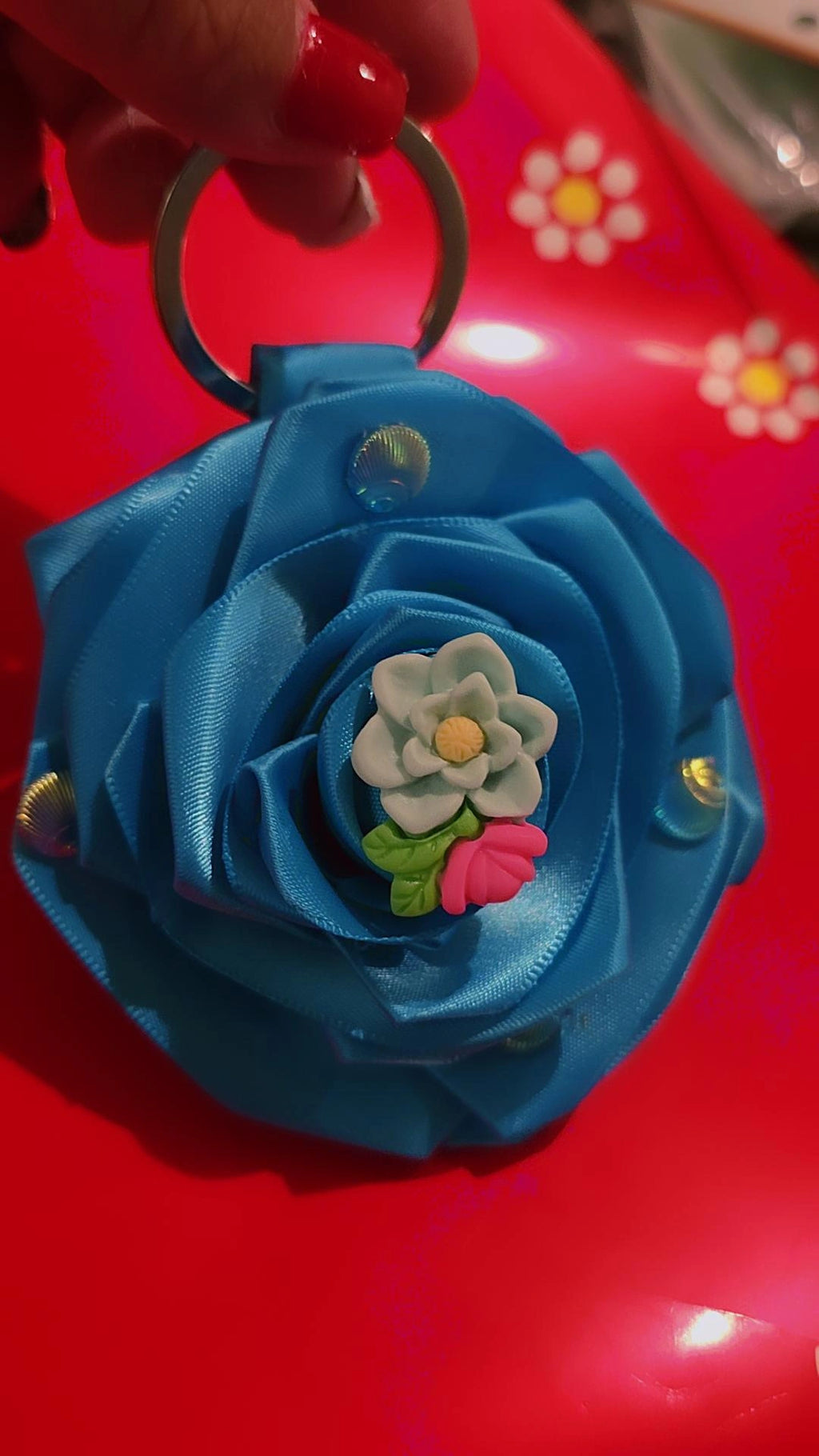 🌹🩵 Elegant Blue Ribbon Rose Keychain 🩵🌹