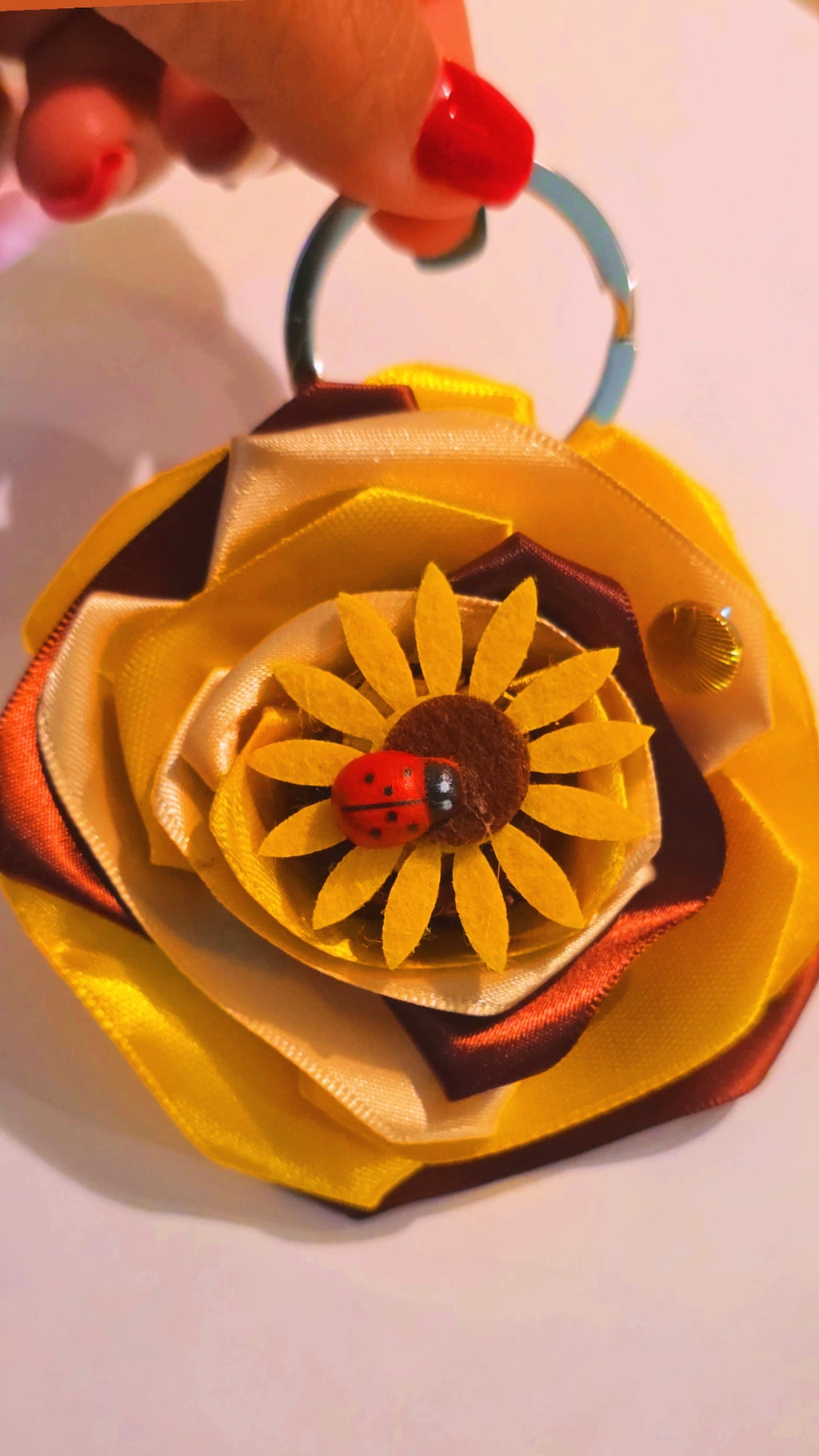 🌻🐞 Sunflower Ribbon Rose Keychain 🐞🌻