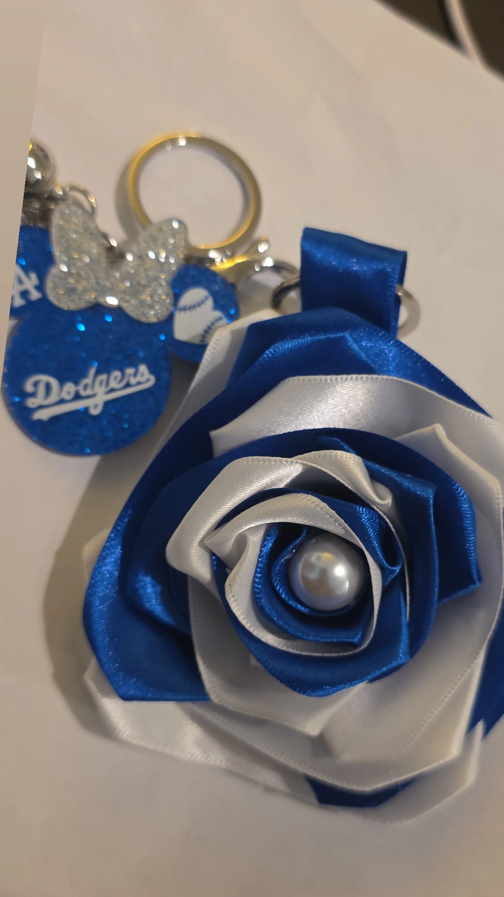 💙⚾🌹 Dodgers Inspired Ribbon Rose Keychain